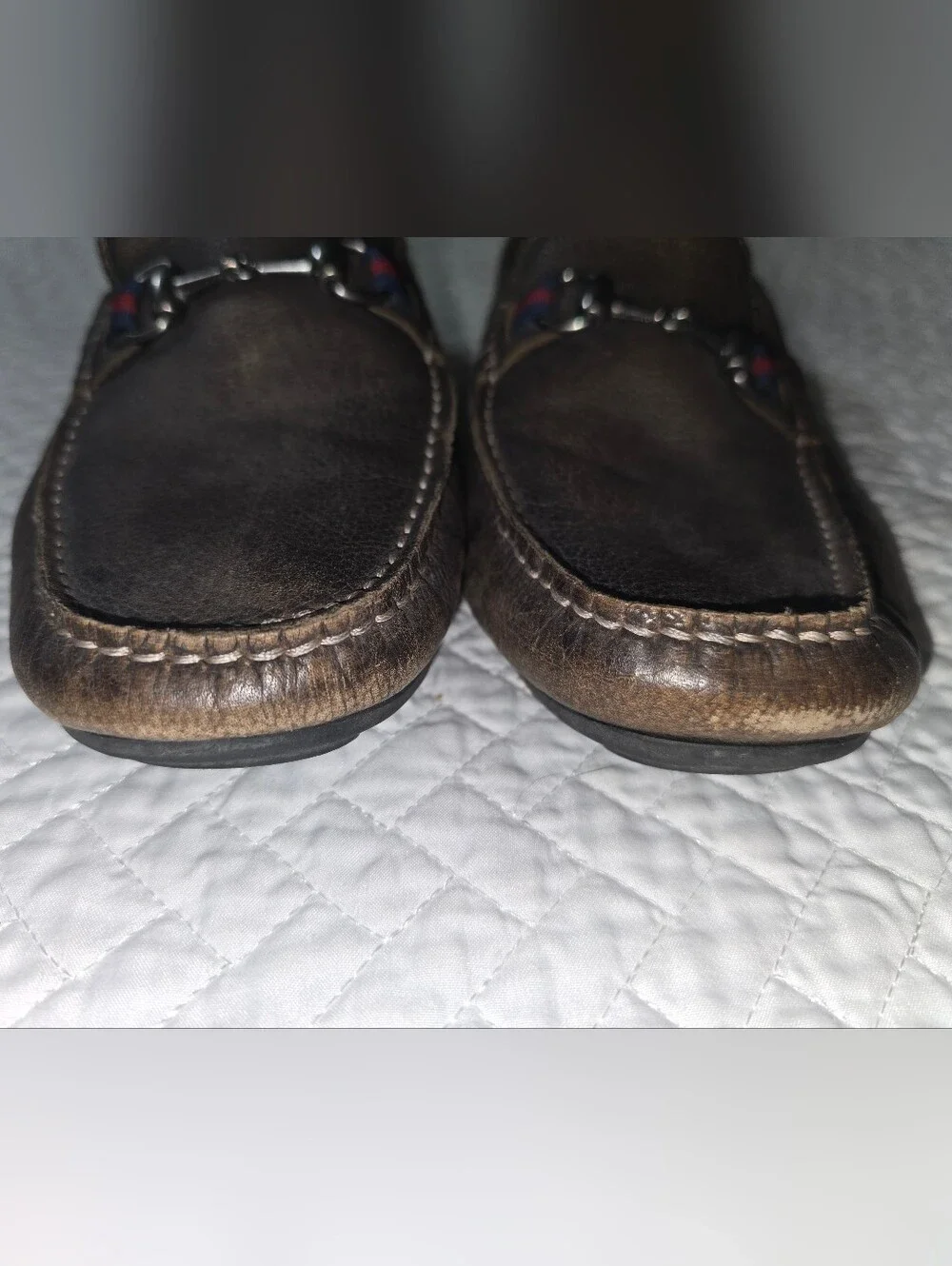 Martin Dingman Dark Brown Leather Bit Loafers with Red-Blue Accent